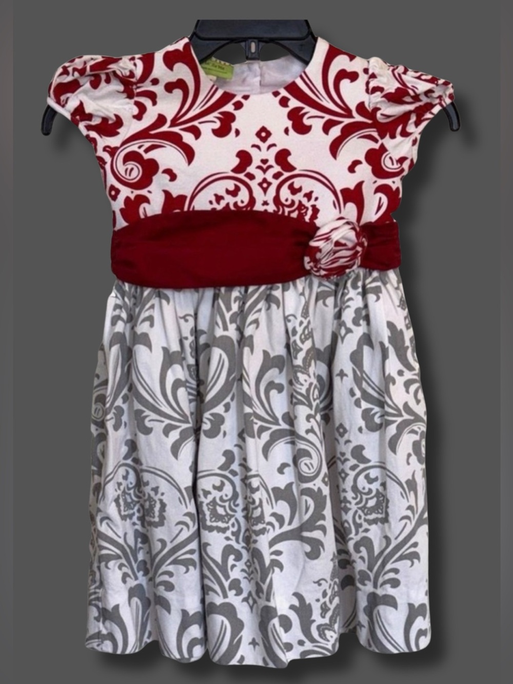 Le Za Me Girls Red Gray Damask Christmas Holiday Party Dress Size 6